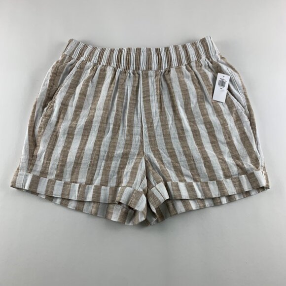 Old Navy Tan White Striped High Rise Linen Blend Pull On Shorts XS New - Picture 1 of 3
